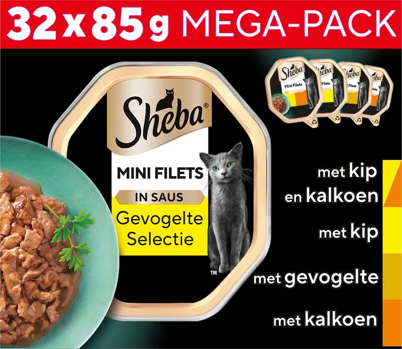 Kattenvoer - Mini Filets - Gevogelte in Saus - 32x85g Mega-Pack by Sheba – product photo