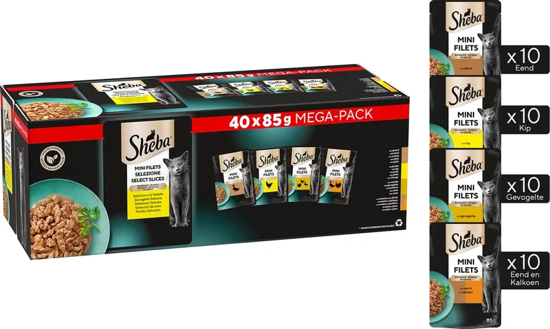 Kattenvoer - Mini Filets - Gevogelte in Saus - 40x85g Mega-Pack by Sheba – product photo