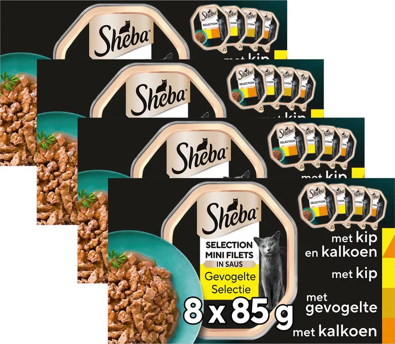 Kattenvoer - Mini Filets - Gevogelte in Saus - kuipjes 32x85g by Sheba – product photo