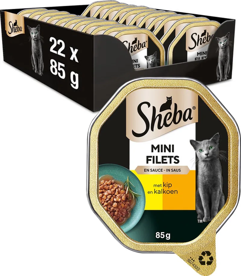 Kattenvoer - Mini Filets - Kip Kalkoen in Saus - kuipjes 22x85g by Sheba – product photo