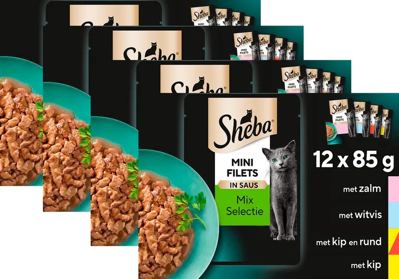 Kattenvoer - Mini Filets - Selectie van de Chef in Saus - Maaltijdzakjes 48x85g von Sheba – Produktfoto