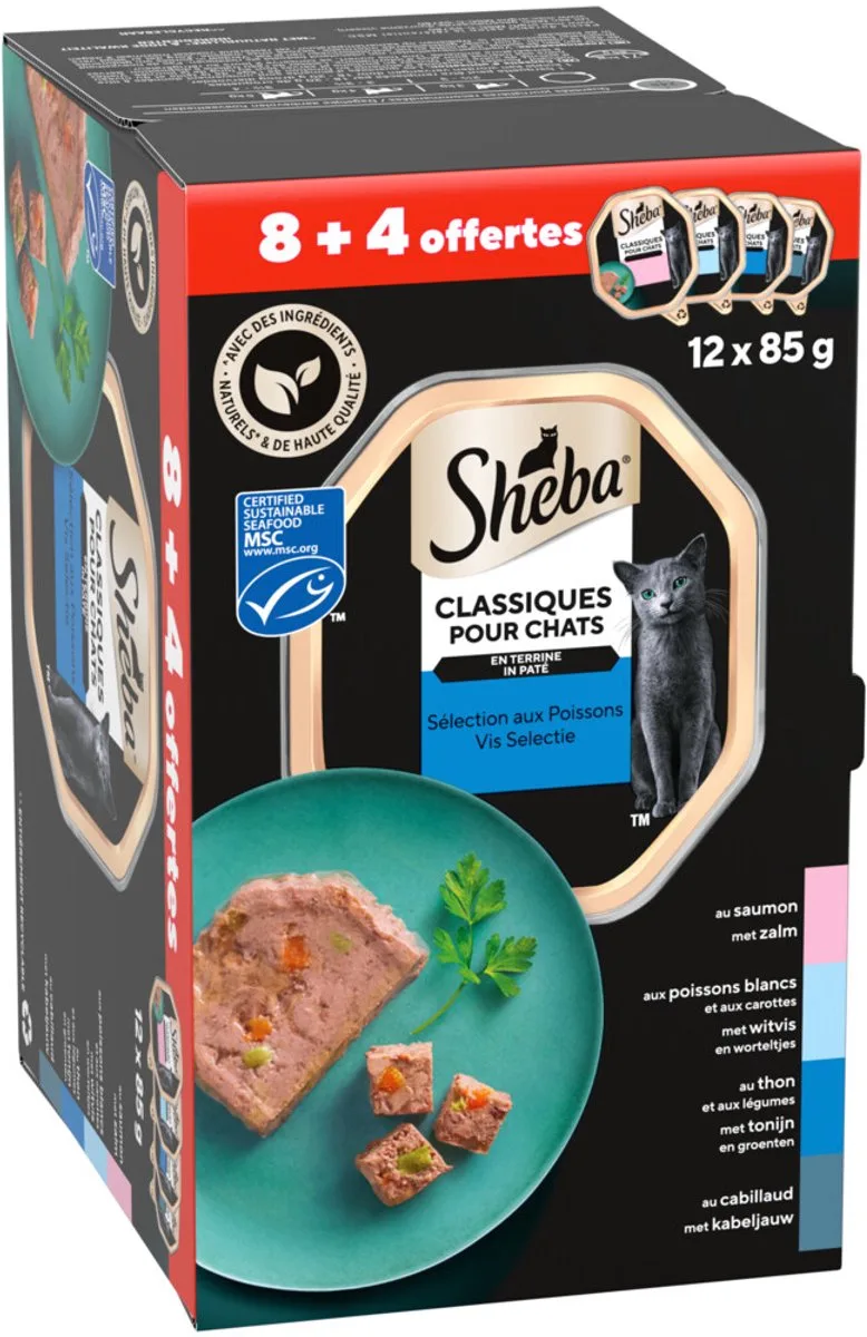 Kattenvoer Nat Classic Paté Vis Selectie Multipack - 12x85 gr by Sheba – product photo