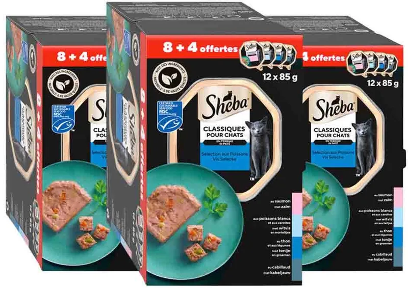 Kattenvoer Nat Classic Paté Vis Selectie Multipack - 3 x 12x85 gr - Voordeelverpakking by Sheba – product photo