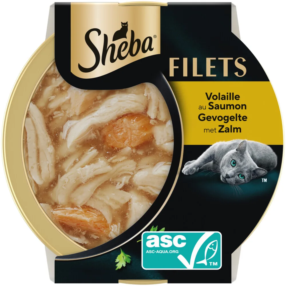 Kattenvoer Nat Filets in Saus Gevogelte en Zalm 60gr van Sheba – productfoto