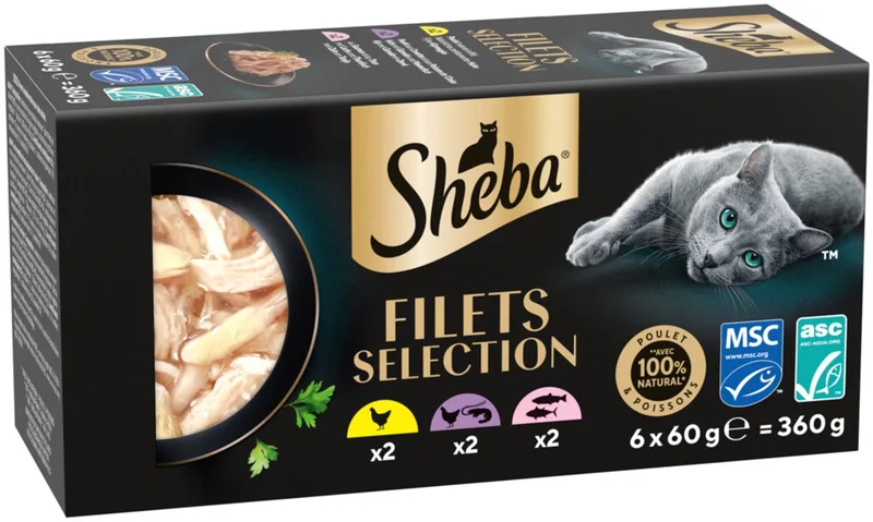 Kattenvoer Nat Filets Kip & Zalm in Saus Multipack - 6x60 gr de Sheba – photo produit
