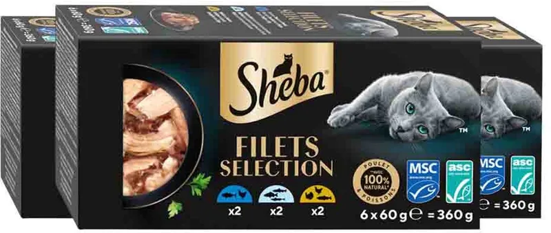 Kattenvoer Nat Filets Witte Vis in Saus Multipack - 3 x 6x60 gr - Voordeelverpakking de Sheba – photo produit