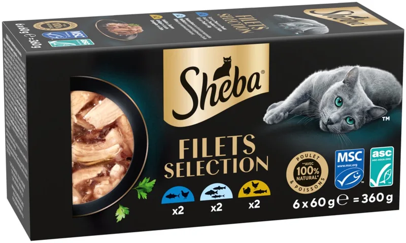 Kattenvoer Nat Filets Witte Vis in Saus Multipack - 6x60 gr by Sheba – product photo