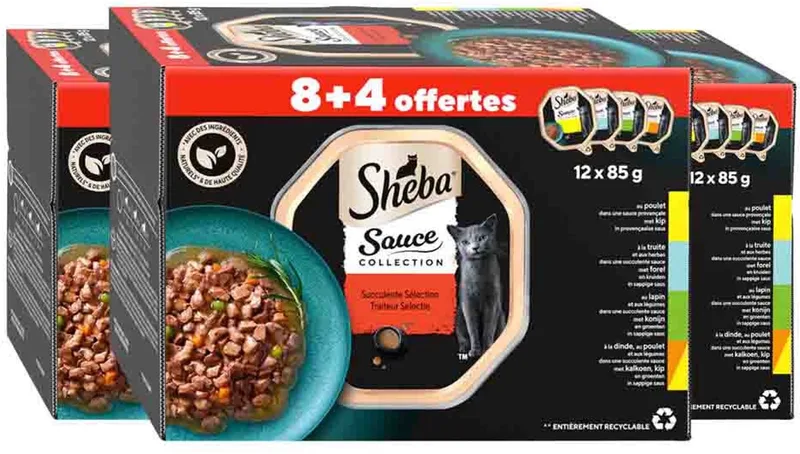 Kattenvoer Nat Sauce Collection Traiteur Selectie Multipack - 3 x 12x85 gr - Voordeelverpakking by Sheba – product photo