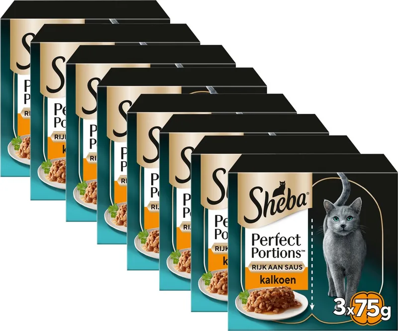 Kattenvoer - Perfect Portions - Natvoer - Kalkoen in Saus - 24 x 75gr de Sheba – photo produit