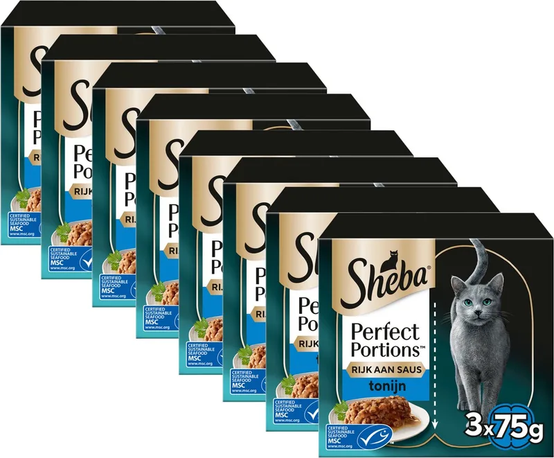 Kattenvoer - Perfect Portions - Natvoer - Tonijn in Saus - 24 x 75gr de Sheba – photo produit