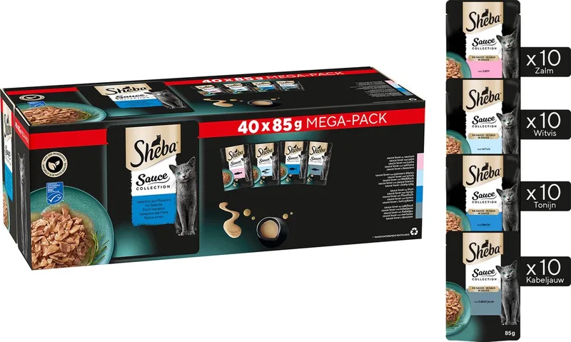 Kattenvoer Sauce Collection - Natvoer - Vis Selectie in Saus - 40 x85g Mega Pack fra Sheba – produktbillede