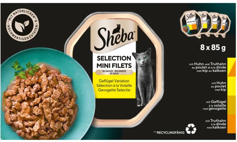 Mini Filets Adult Kattenvoer Natvoer Gevogelte in Saus Kuipjes 680 gr von Sheba – Produktfoto