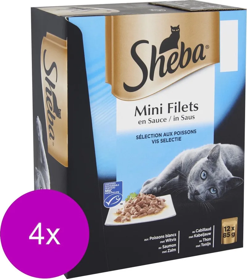 Multipack Mini Filets Saus - Kattenvoer - 4 x Vis 12x85 g von Sheba – Produktfoto