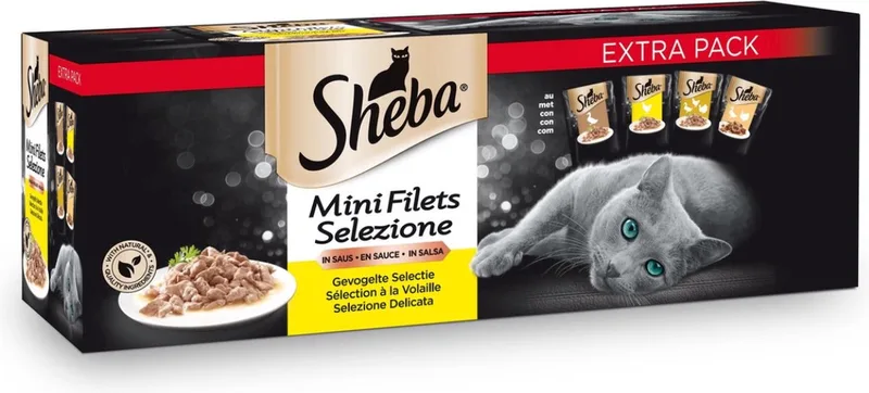 natte kattenvoeding minifilets gevogelte duopack - 80 stuks - eend, kip, kalkoen, gevogelte - 6800 gram by Sheba – product photo