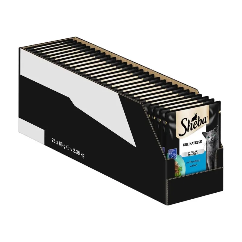 Portionsbeutel Nassfutter für Katzen Delikatesse in Gelee mit Thunfisch MSC-Zertifiziert 28 x 85 g från Sheba – produktbild