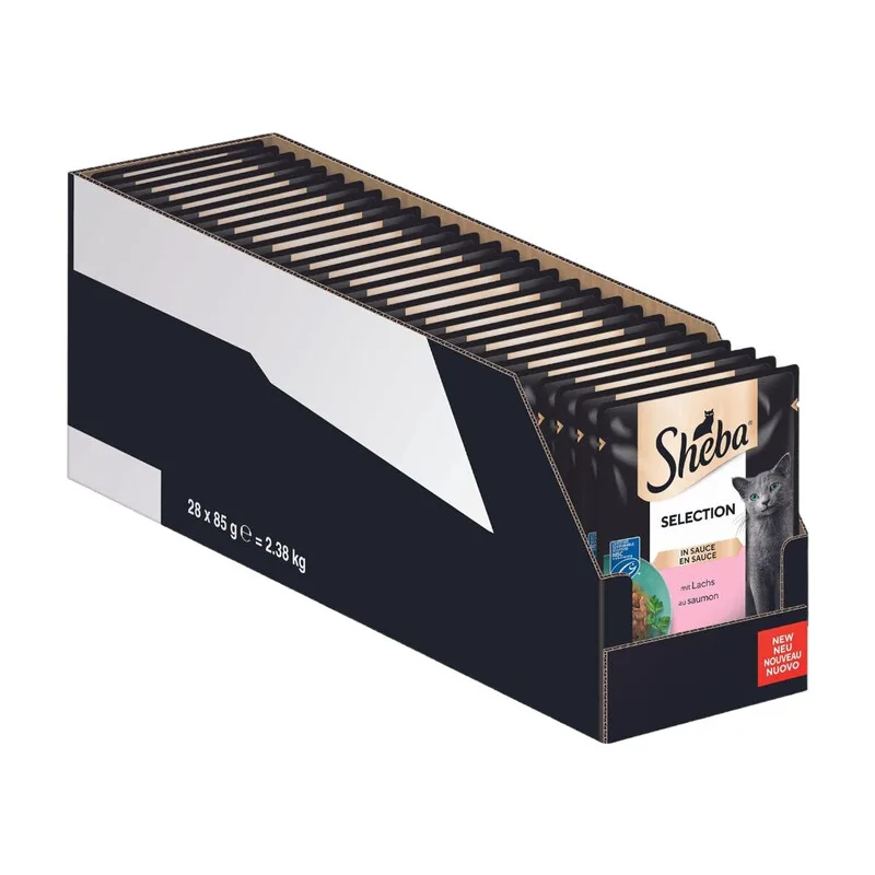 Sauce Collection Katzen Nassfutter im Portionsbeutel mit Lachs (MSC) 28 × 85 g de Sheba – photo produit