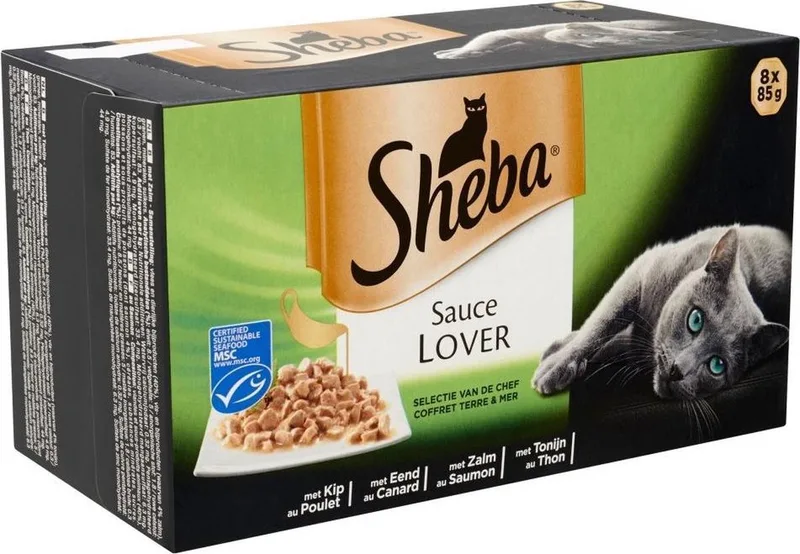 Sauce Lovers - Tonijn/Zalm/Kip/Eend - Alu Kuipje - Kattenvoer - 4 x (8 x 85) gr by Sheba – product photo
