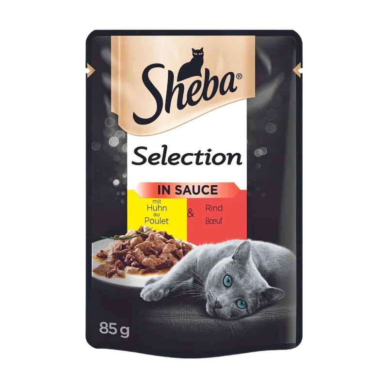 Selection Katzen Nassfutter im Portionsbeutel mit Huhn und Rind in Sauce 28 × 85 g von Sheba – Produktfoto