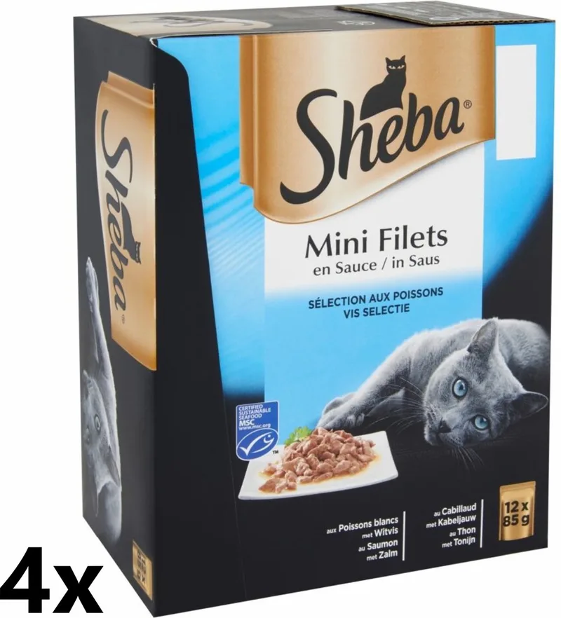 Voordeelpack - Mini Filets - Vis in saus - 4 verpakkingen van 12x85g - Kattenvoer von Sheba – Produktfoto