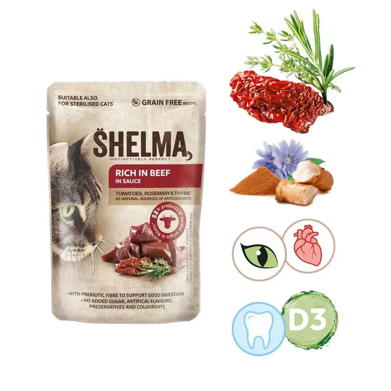 Natvoer Voor Katten Rijk Aan Rundvlees In Saus 85g by Shelma – product photo 2 of 6