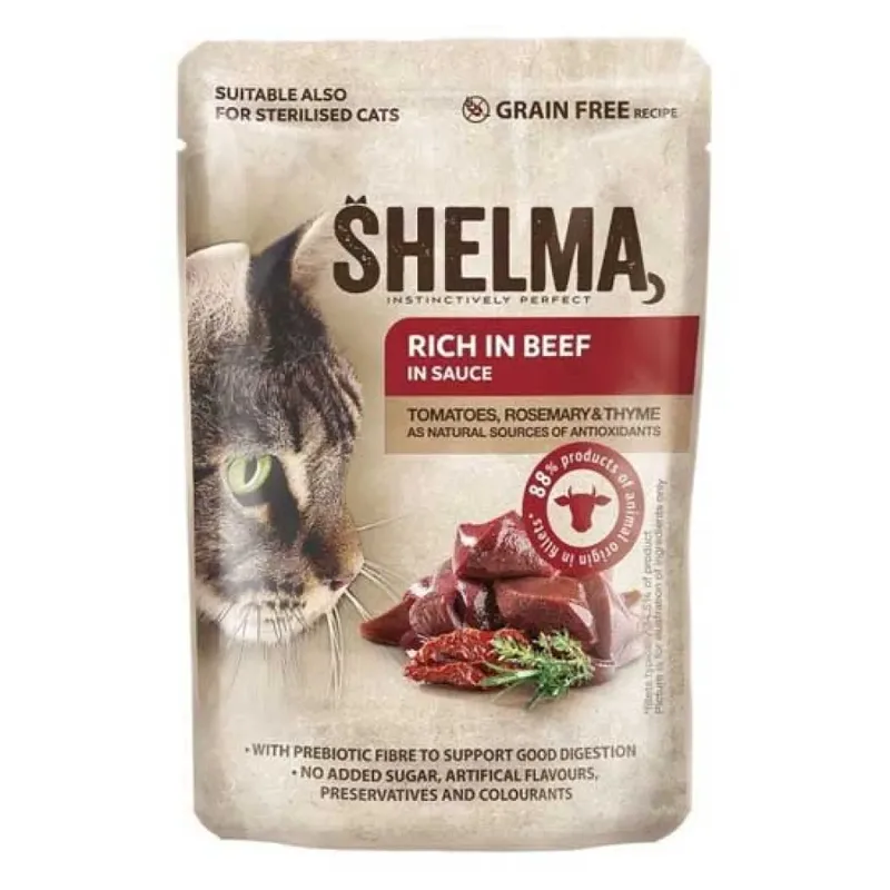 Natvoer Voor Katten Rijk Aan Rundvlees In Saus 85g by Shelma – product photo 1 of 6