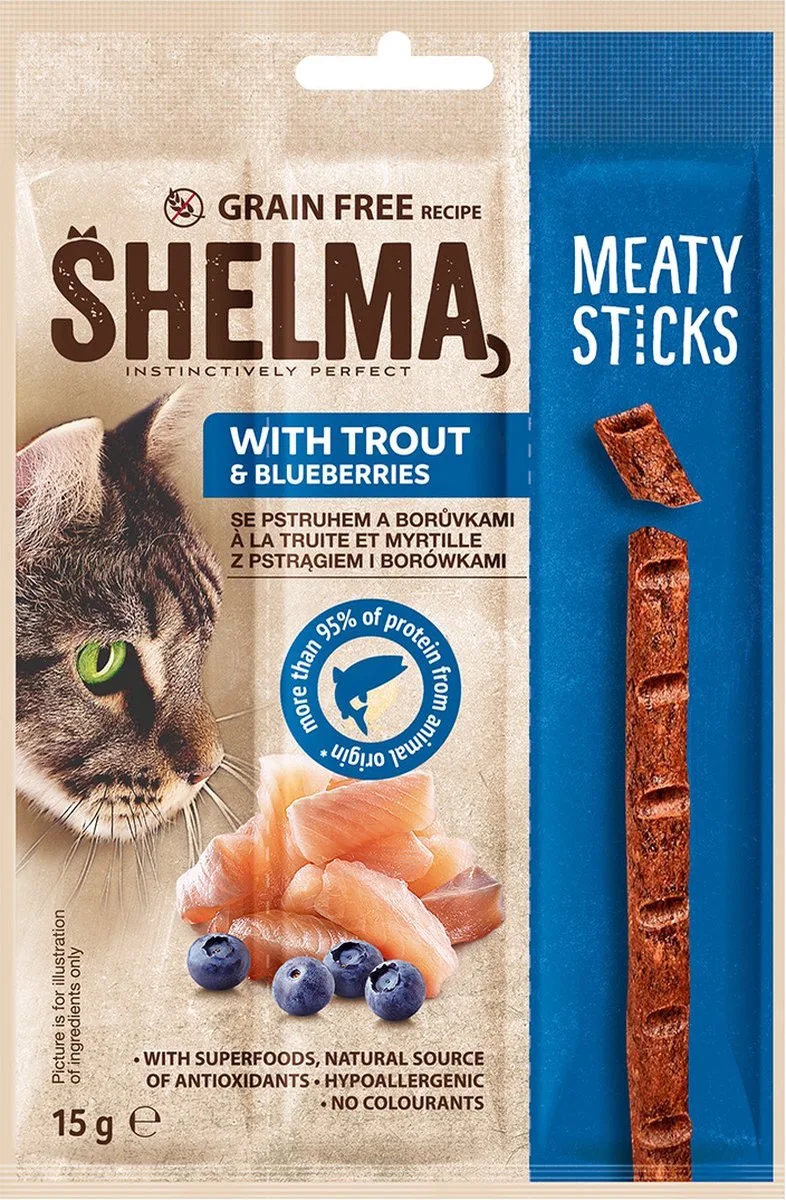 Premium Kattensnack - Sticks met Forel en Bosbessen - 20 x 3 stuks de Shelma – photo produit