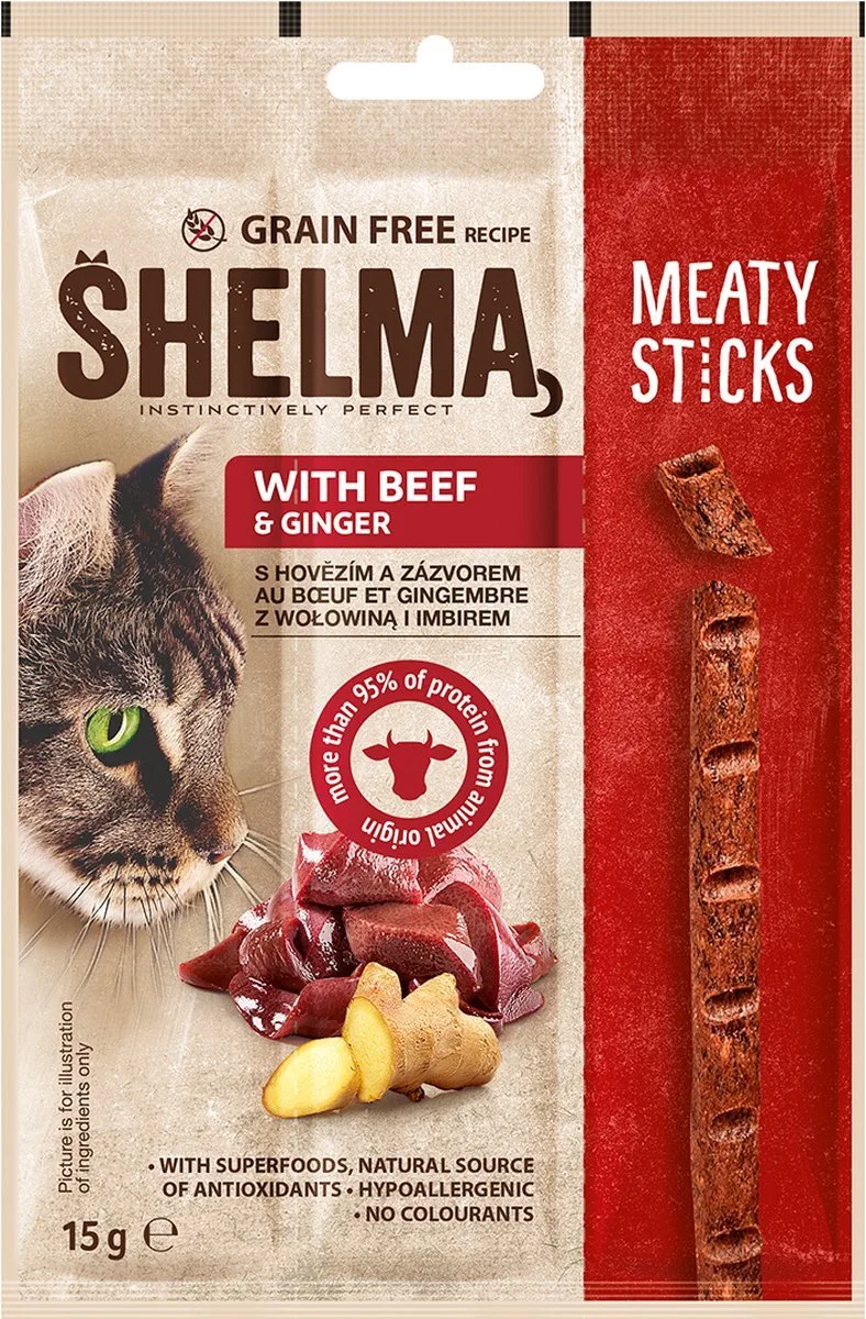 Premium Kattensnack - Sticks met Rund en Gember - 10 x 3 stuks de Shelma – photo produit