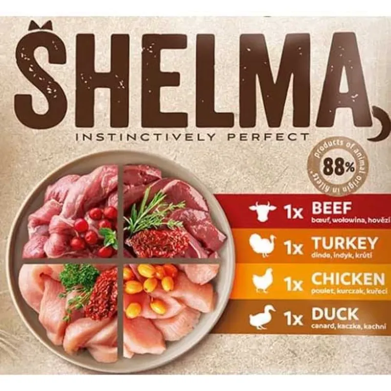 Riche En Poulet Dinde Bœuf Et Canard 4x85g Nourriture Humide Pour Chats de Shelma – photo produit 6 sur 6