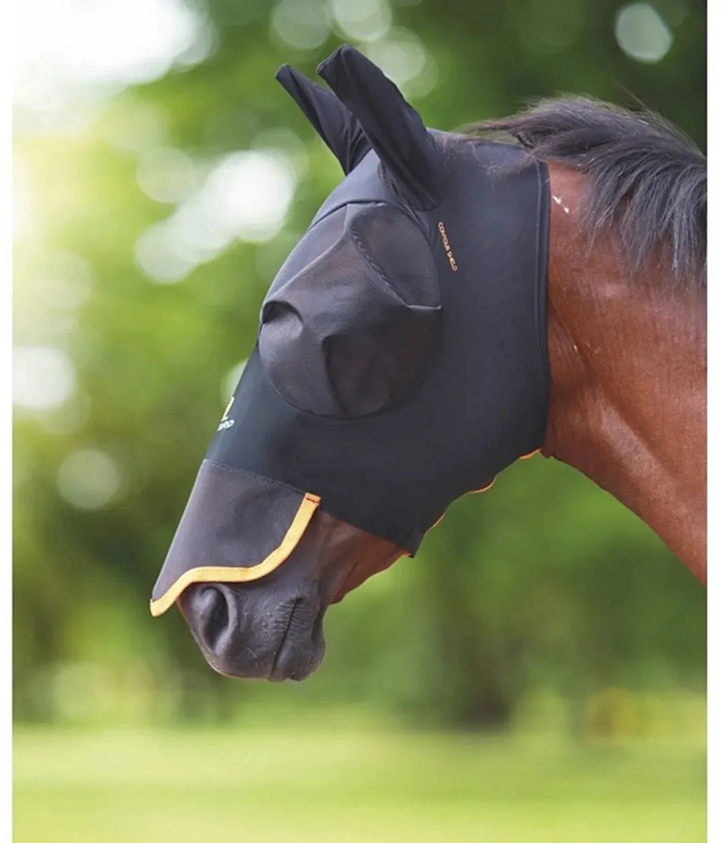 FLYGUARD PRO STRETCH VLIEGENMASKER MET NEUSFLAP Zwart by Shires – product photo