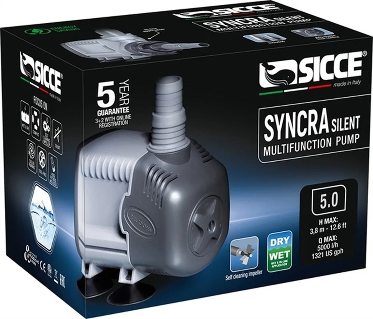 Syncra Silent Pump 5.0 - 5000 L/H de Sicce en Gris – photo produit