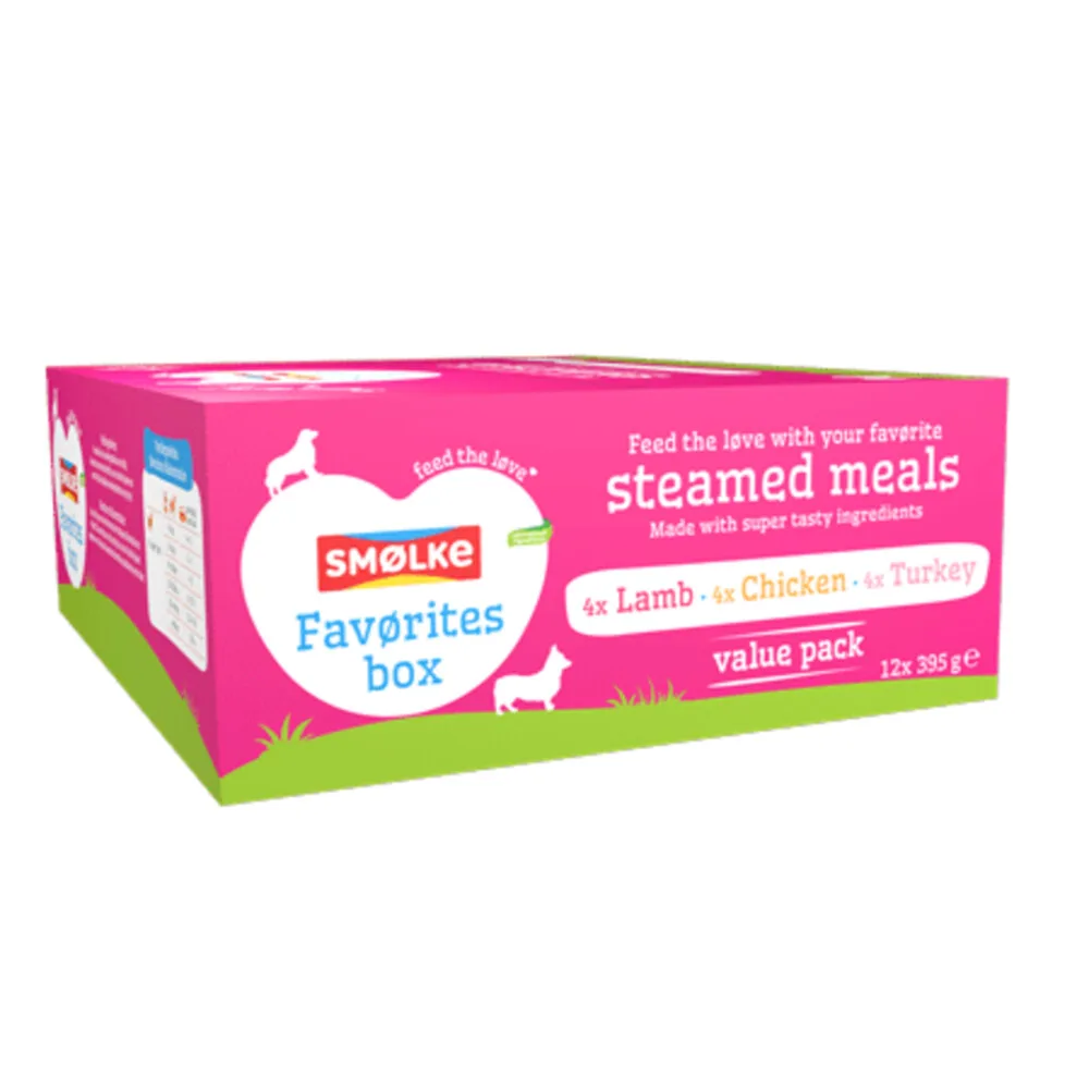 Vers Gestoomd Multipack Hondenvoer Nat Favørites Box 12 x 395 gr van Smølke – productfoto