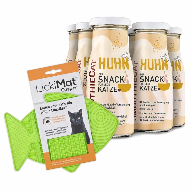 Huhn 6x 150 ml + Lickimat Grün von Smoothiecat in Regular – Produktfoto