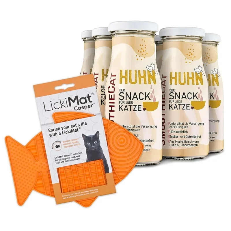 Huhn 6x 150 ml + Lickimat Orange von Smoothiecat in Regular – Produktfoto