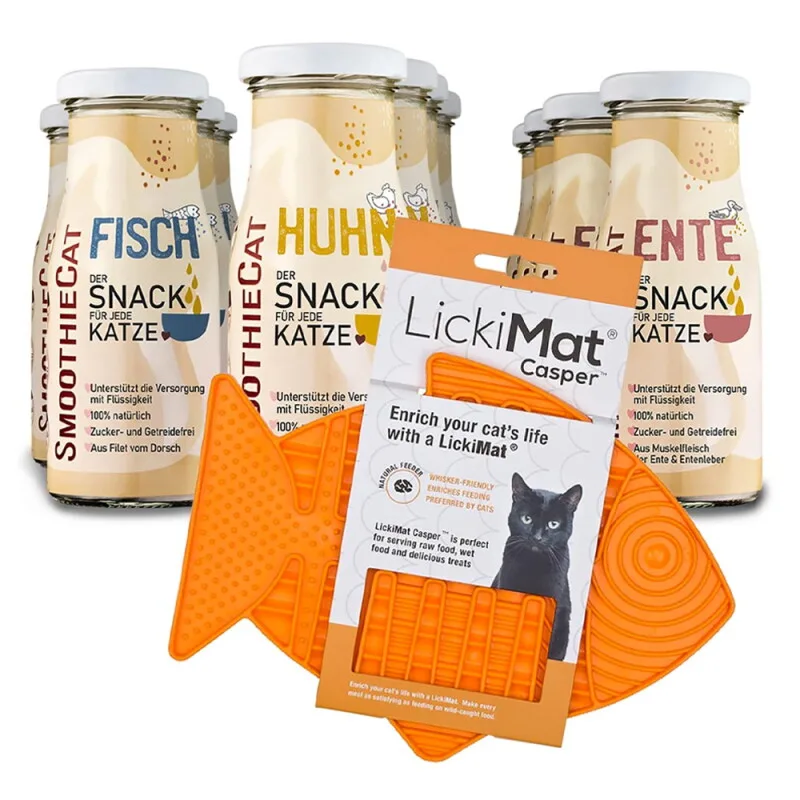 Mix 12x 150 ml + Lickimat Orange van Smoothiecat in Regular – productfoto