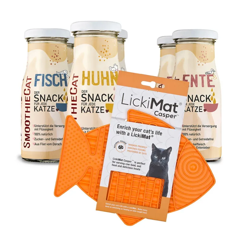 Mix 6x 150 ml + Lickimat Orange fra Smoothiecat i Regular – produktbillede