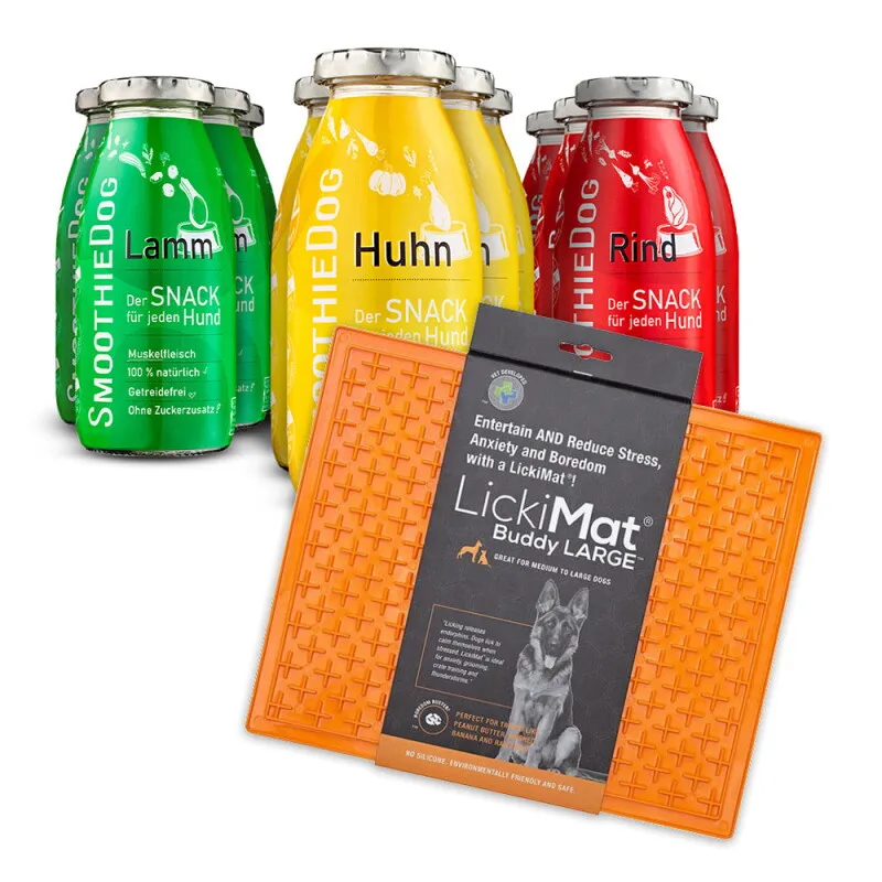 Klassik 12x 250 ml + Lickimat Orange von Smoothiedog in Regular – Produktfoto