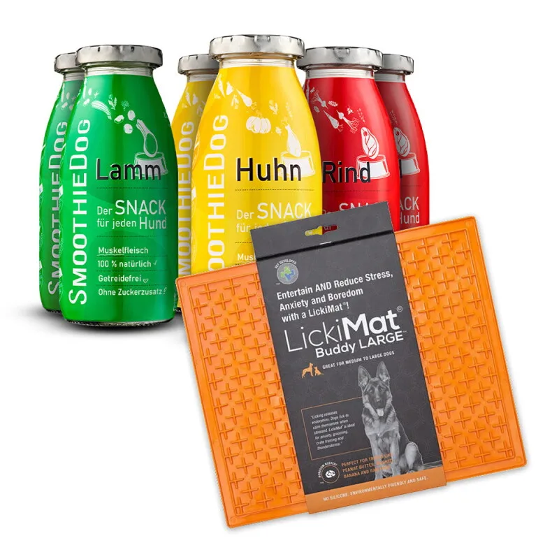 Klassik 6x 250 ml + Lickimat Orange von Smoothiedog in Regular – Produktfoto