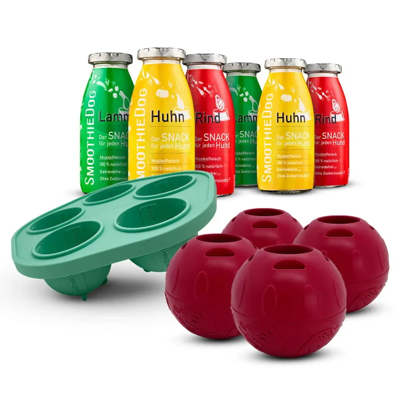 Klassik 6x 250 ml + Schleckball 4 Stück von Smoothiedog in Regular – Produktfoto