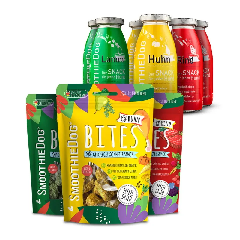 Klassik 6x 250ml + Bites Klassik 3x 40g von Smoothiedog in Regular – Produktfoto