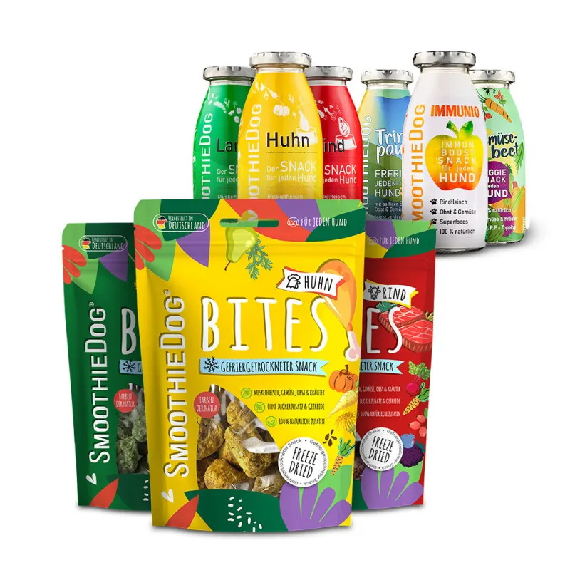 Mix 6x 250ml + Bites Klassik 3x 40g von Smoothiedog in Regular – Produktfoto