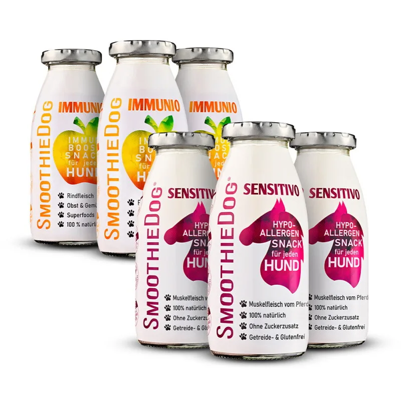 Sensitivo 3x 250 ml + Immunio 3x 250 ml von Smoothiedog in Regular – Produktfoto