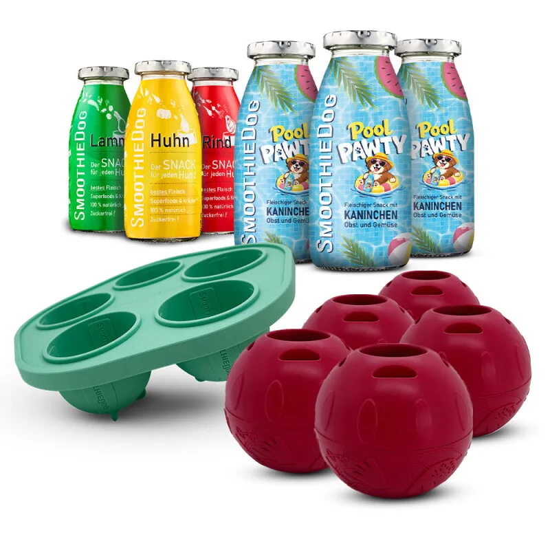Summer-Edition 3x 250 ml + Klassik-Paket 3x 250 ml + Schleckball 5 Stück van Smoothiedog in Regular – productfoto