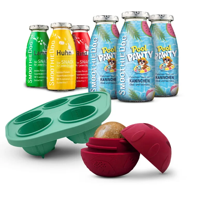 Summer-Edition 3x 250 ml + Klassik-Paket 3x 250 ml + Schleckball 1 Stück von Smoothiedog in Regular – Produktfoto