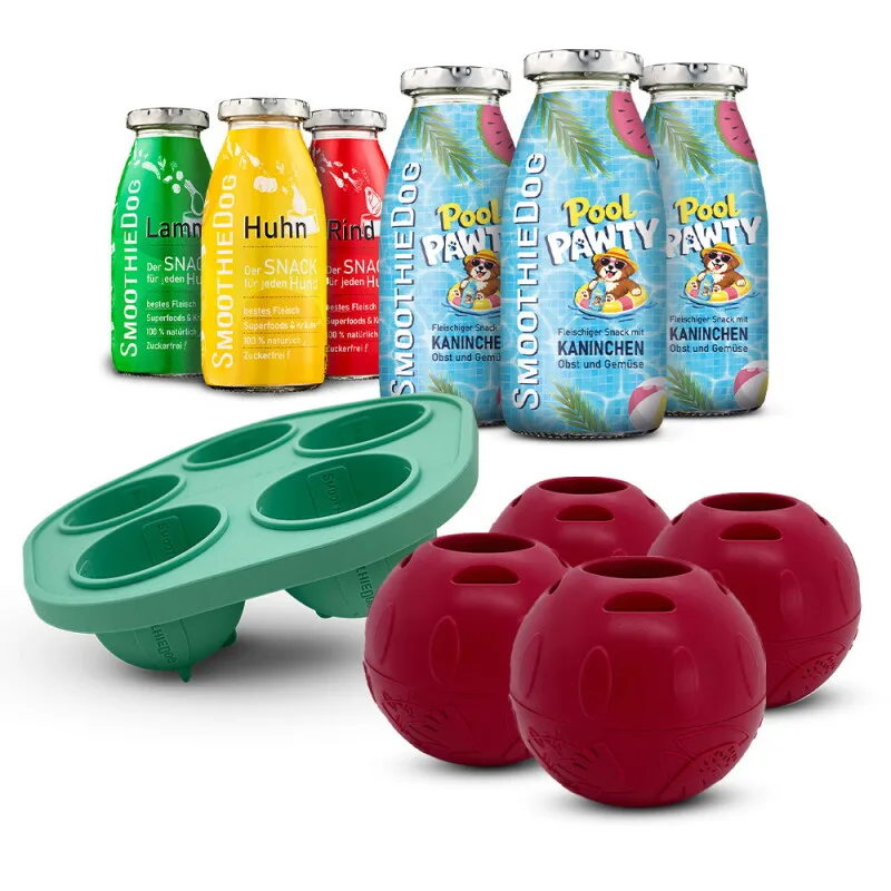 Summer-Edition 3x 250 ml + Klassik-Paket 3x 250 ml + Schleckball 4 Stück van Smoothiedog in Regular – productfoto