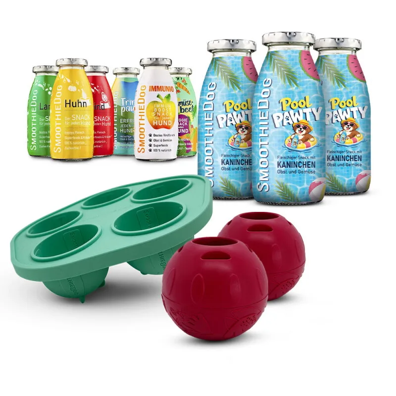 Summer-Edition 3x 250 ml + Mix-Paket 6x 250 ml + Schleckball 2 Stück von Smoothiedog in Regular – Produktfoto