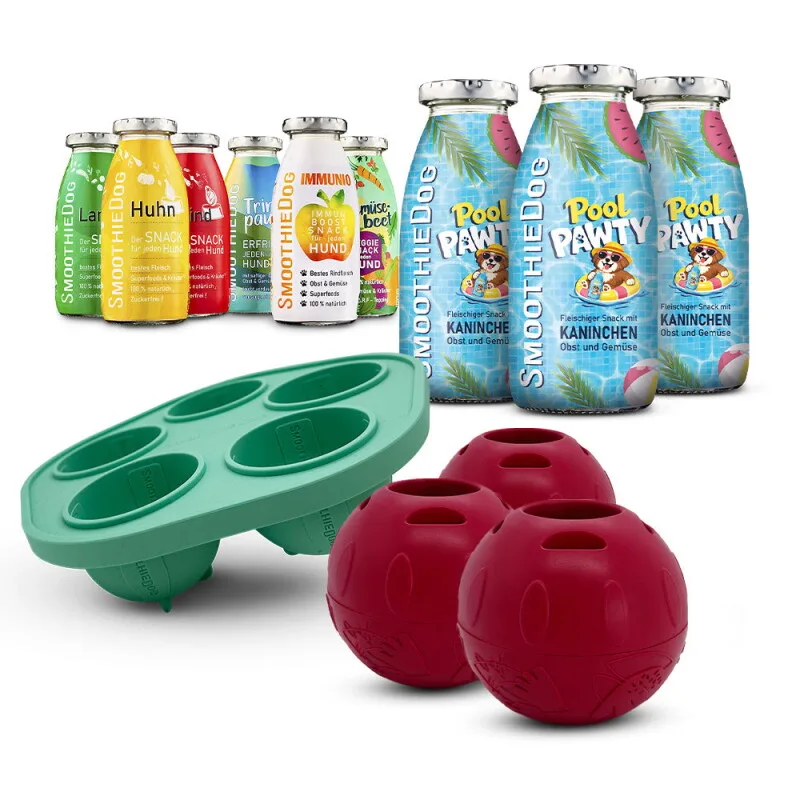Summer-Edition 3x 250 ml + Mix-Paket 6x 250 ml + Schleckball 3 Stück von Smoothiedog in Regular – Produktfoto