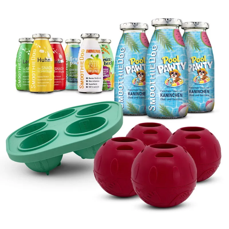 Summer-Edition 3x 250 ml + Mix-Paket 6x 250 ml + Schleckball 4 Stück von Smoothiedog in Regular – Produktfoto