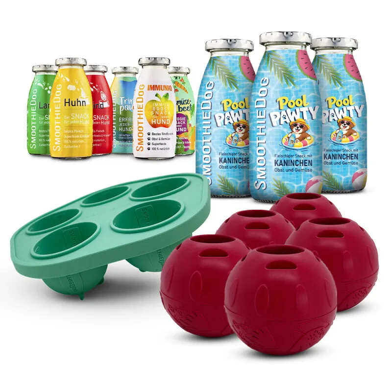 Summer-Edition 3x 250 ml + Mix-Paket 6x 250 ml + Schleckball 5 Stück von Smoothiedog in Regular – Produktfoto