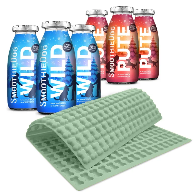 Winter Wild 3x 250 ml + Winter Pute 3x 250 ml + Trixie Backmatte von Smoothiedog in Regular – Produktfoto