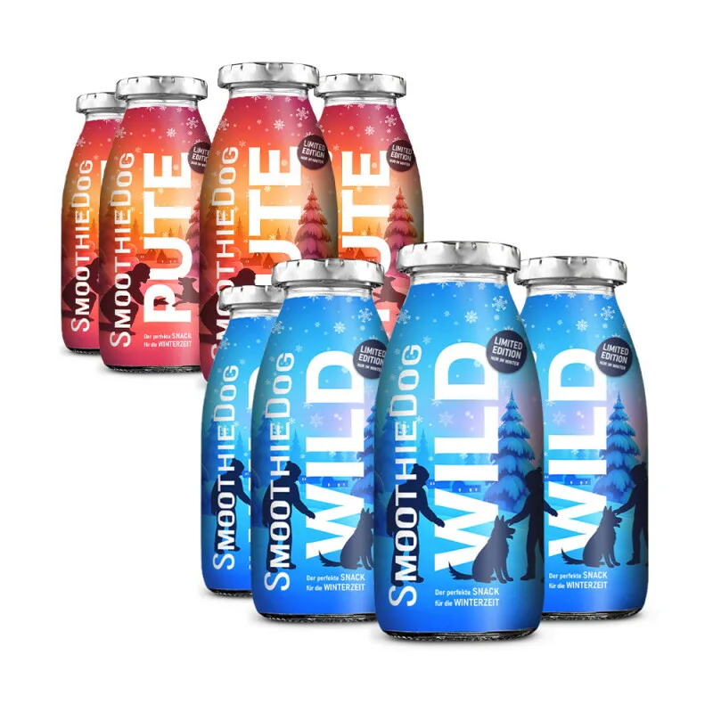 Winter Wild 4x 250 ml + Winter Pute 4x 250 ml von Smoothiedog in Regular – Produktfoto